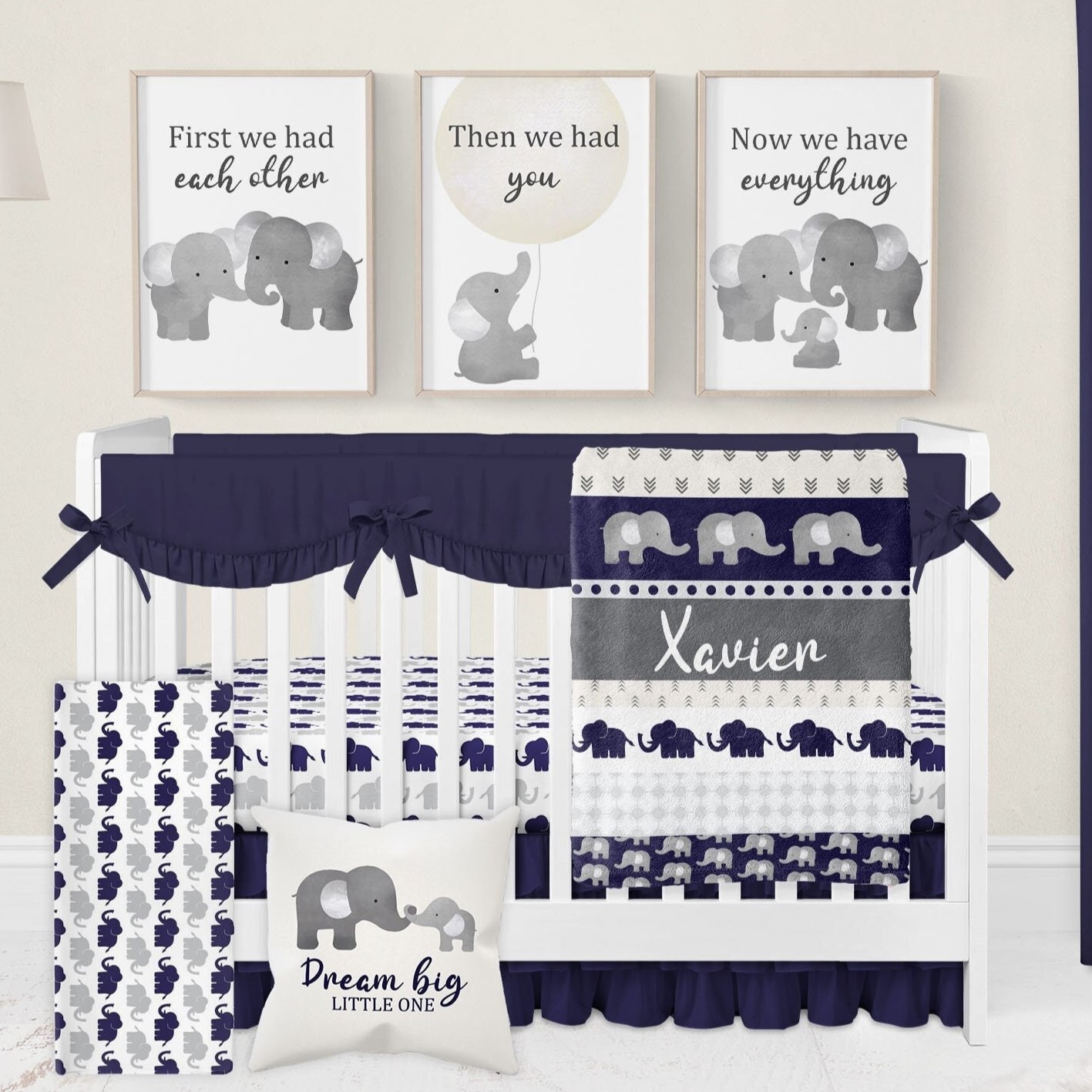 Baby Boy Crib Bedding Set, Elephant Crib Bedding Set Boy, Navy Crib