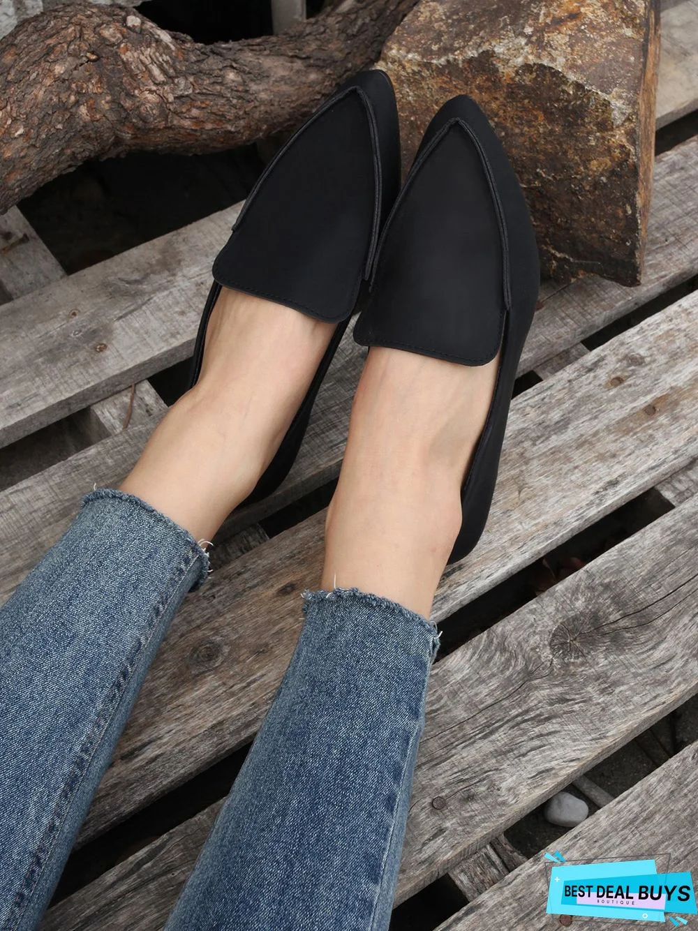 Simple PPlain Color Pointed Toe Flat Loafers