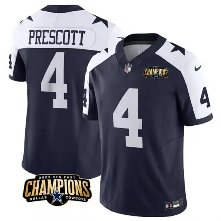 Men's Dallas Cowboys #4 Dak Prescott Navy/White 2023 F.U.S.E. NFC East Champions Patch Stitched Football Jersey