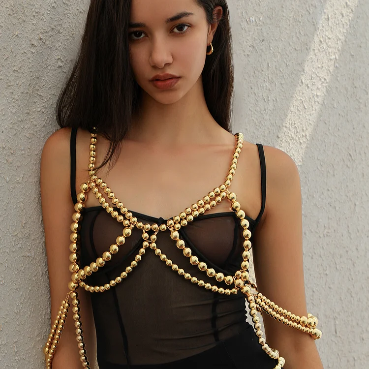 Sweet Cool Pearl Hollow Out Tassel Body Chain