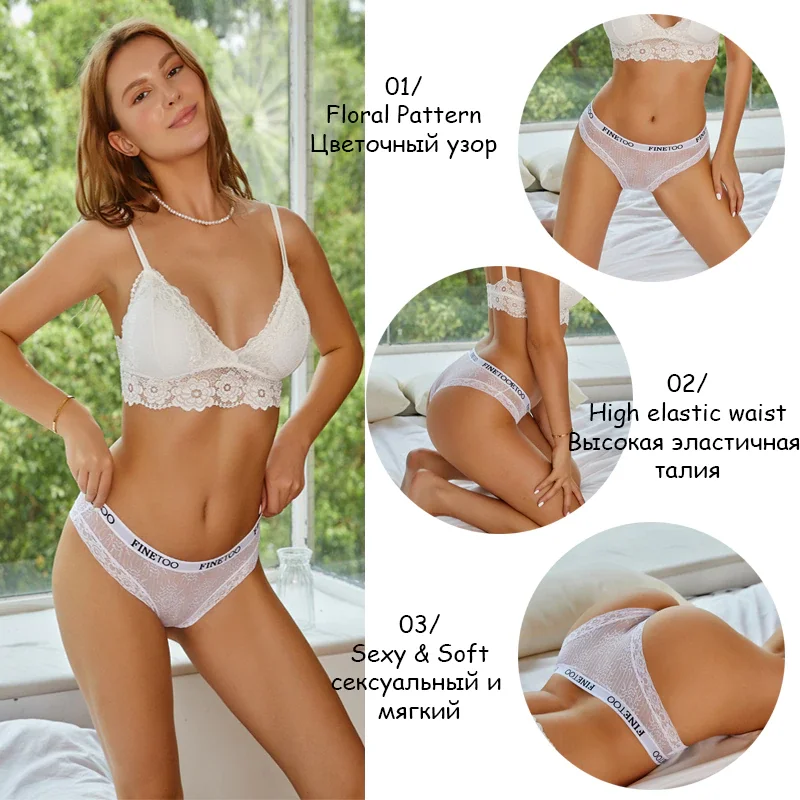 Billionm FINETOO Women Sexy Lace Panties Floral Perspective Underwear Intimates Brazilian Pant Female Breathable Thong Soft Lingerie