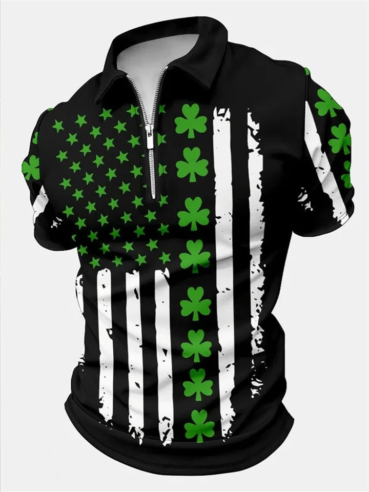 Men's Polo Shamrock St. Patrick's Day Digital Print Short Sleeve S M L XL 2XL 3XL 4XL 5XL