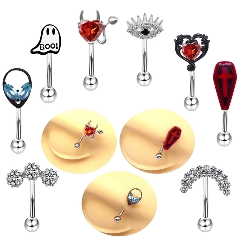 1 Piece Eyebrow Studs Hip-Hop Punk Geometric Ghost Stainless Steel Copper Epoxy Plating Rhinestones Zircon