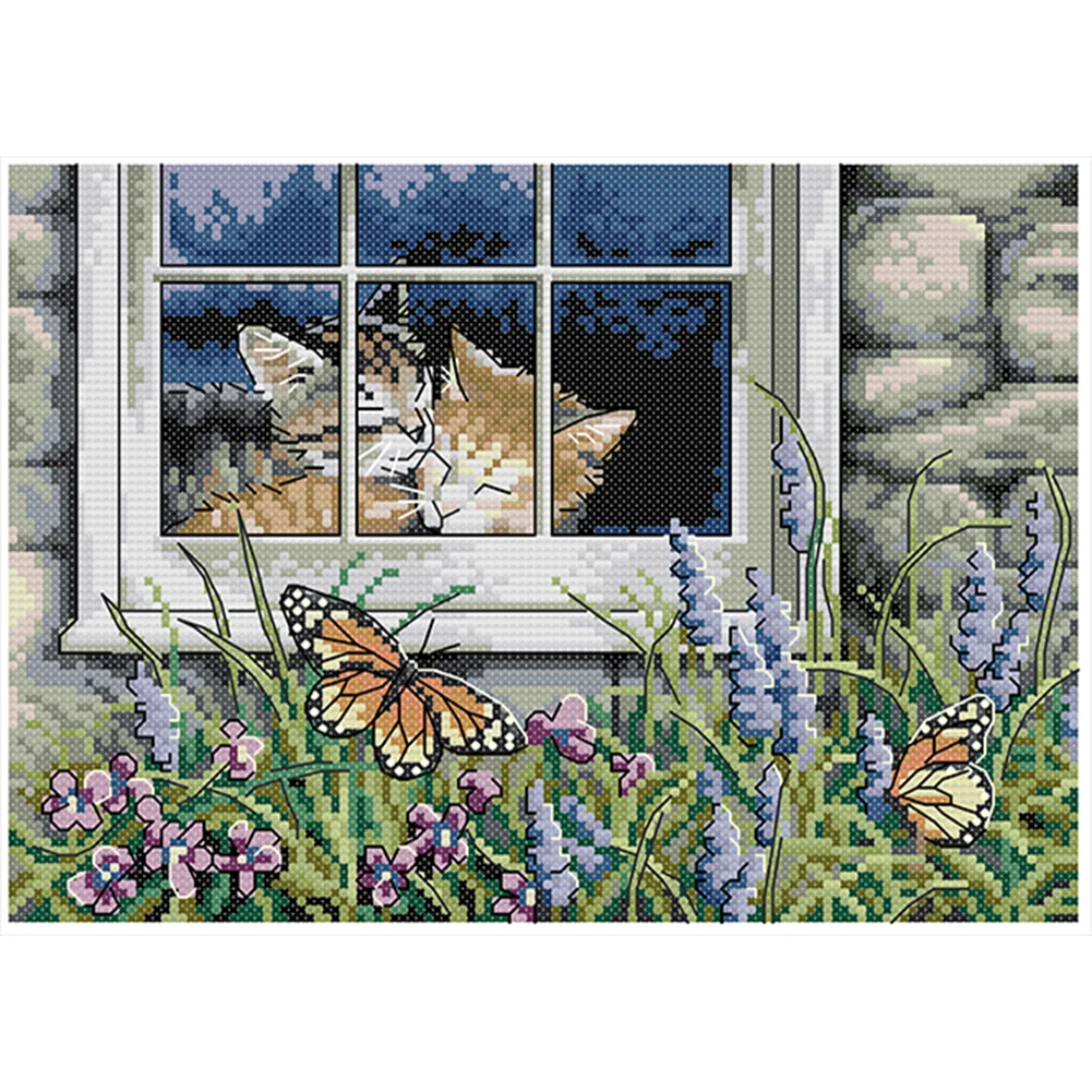 Cat - 14CT Joy Sunday Stamped Cross Stitch(30*21cm)