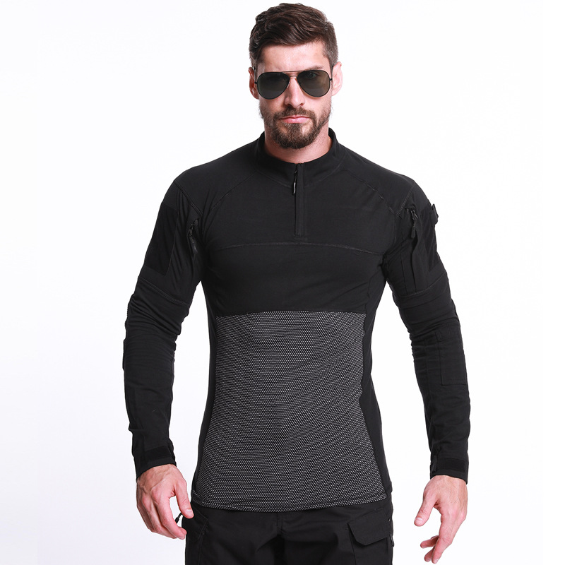 Camo Tactical Military Shirts Long Sleeve 1/4 Zipper Fit Combat Shirts Camo Tactical Military Shirts Long Sleeve 1/4 Zipper Fit Combat Shirts