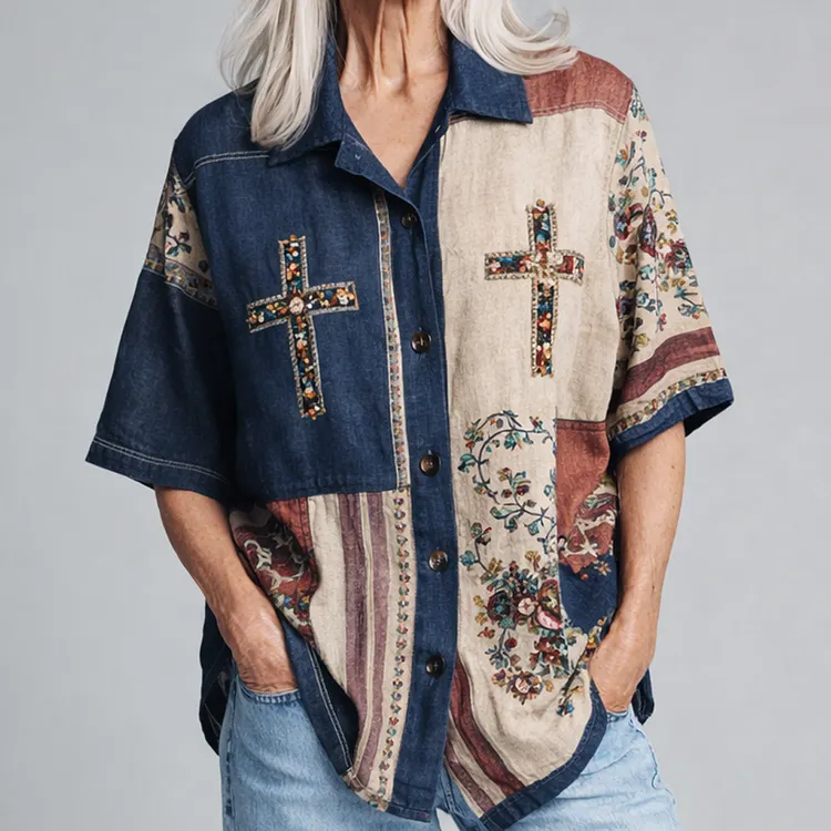 U.S. 250th Anniversary Flowers Boho Art Print Casual Shirt