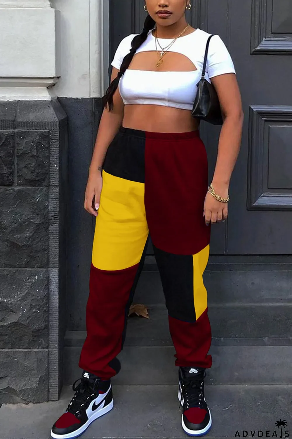 Wine Red Casual Solid Split Joint Loose Bottoms