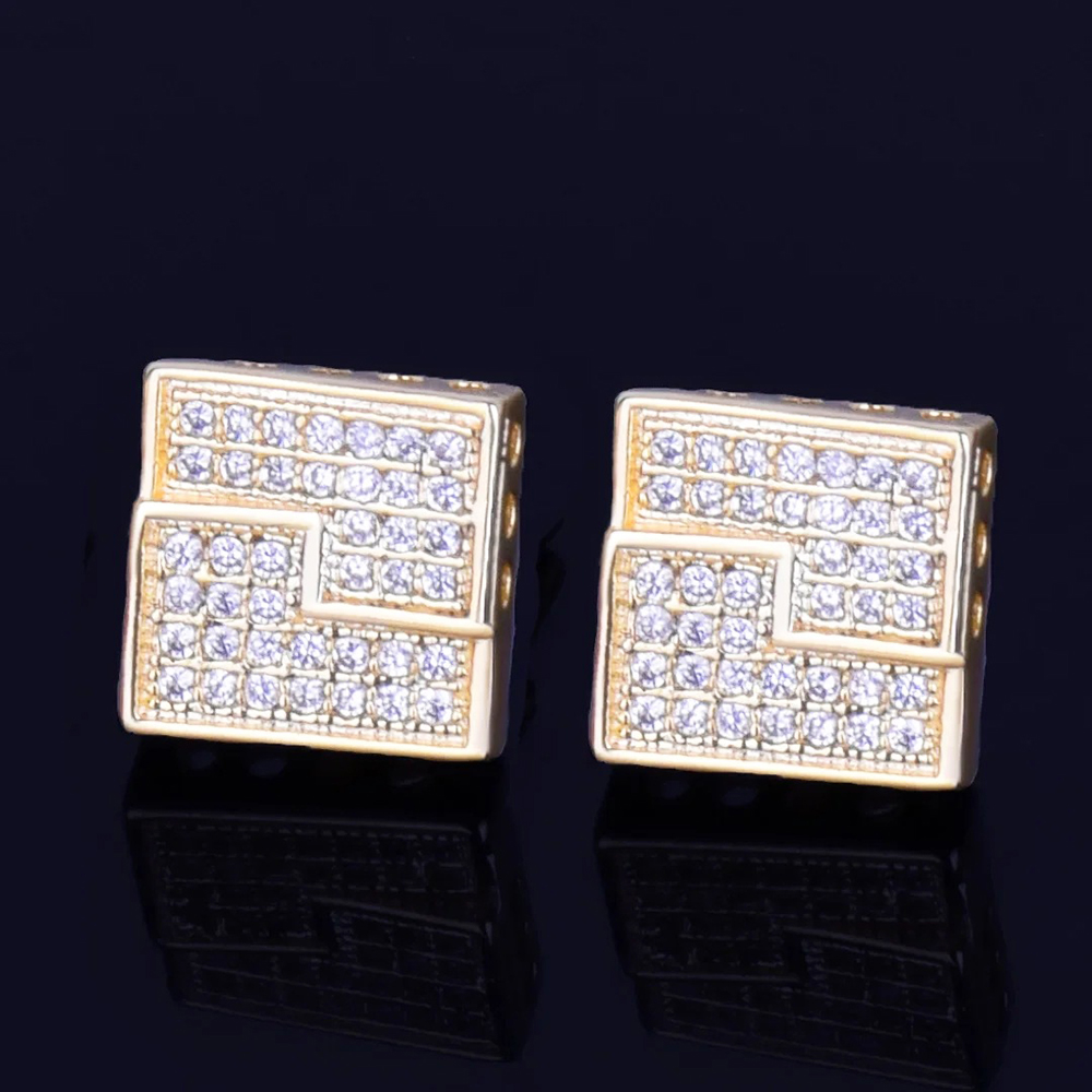 10MM Iced Out Square Irregular Line Shiny Stud Earrings