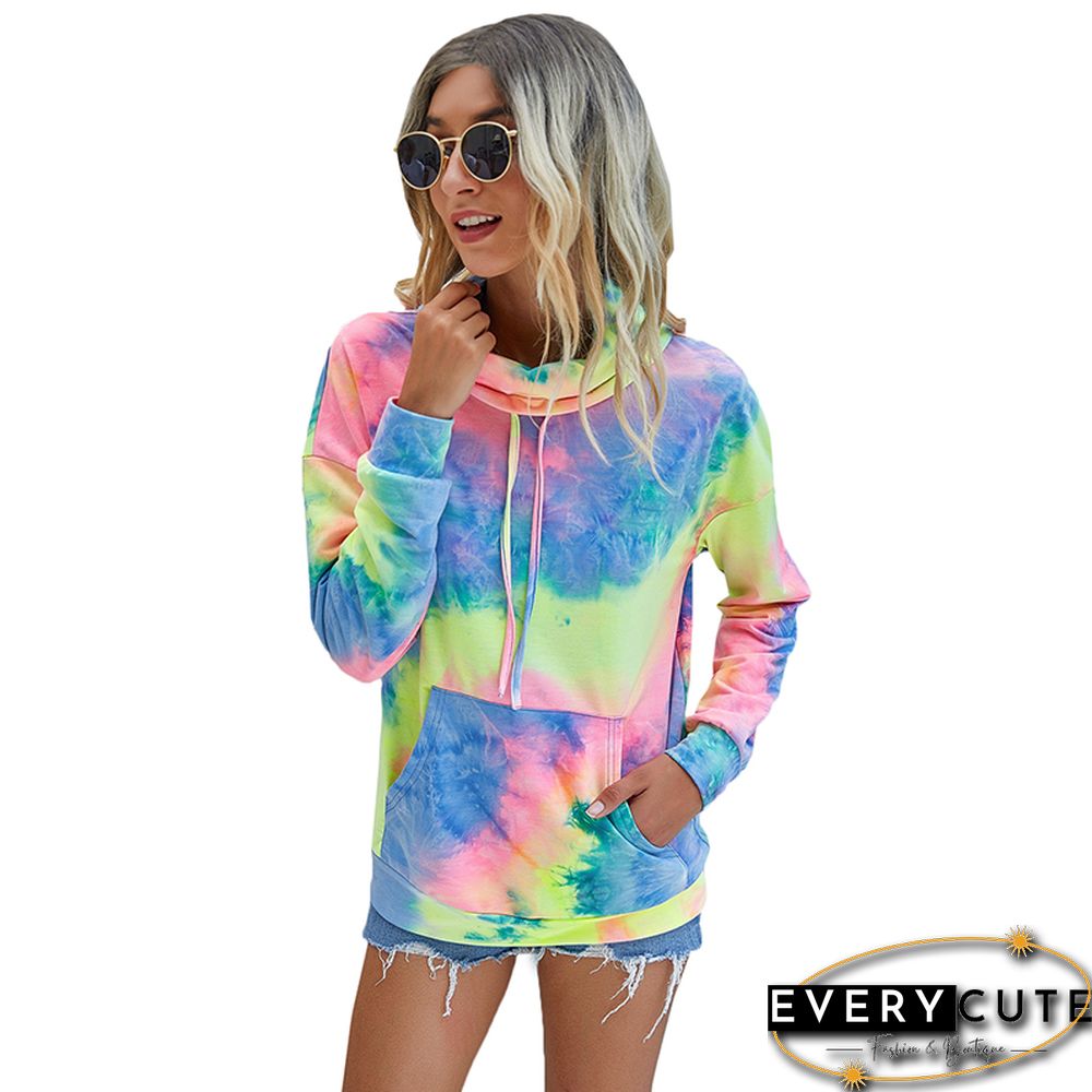 Yellow Tie Dye Kangaroo Pocket Sweatshirt
