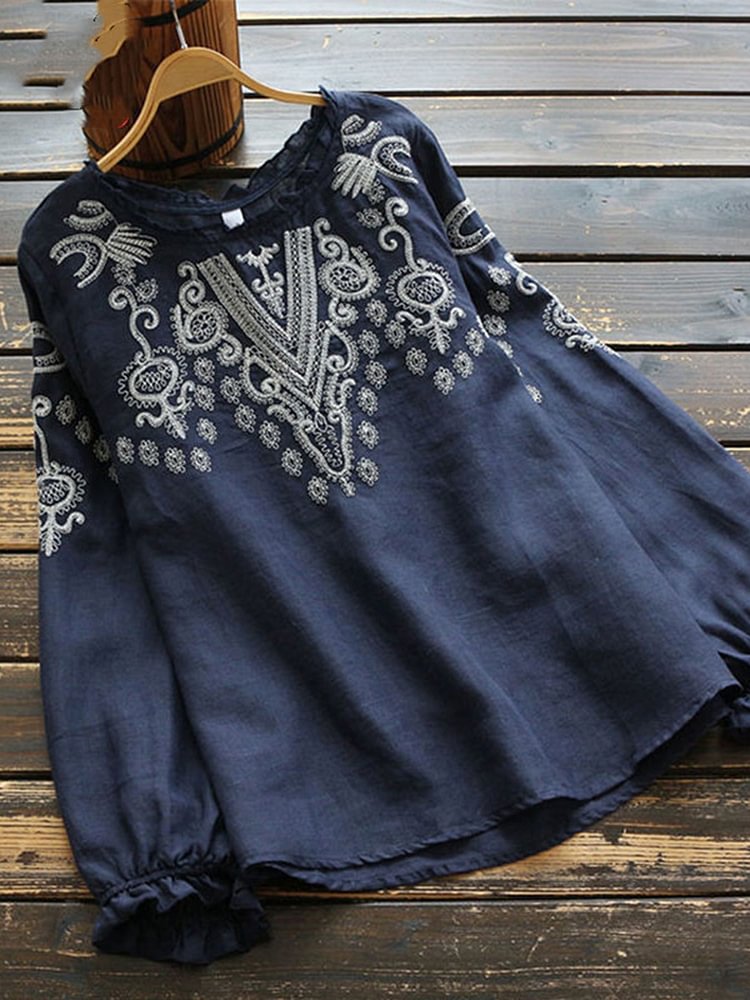 Ladies Embroidered Large Size Loose Linen Top
