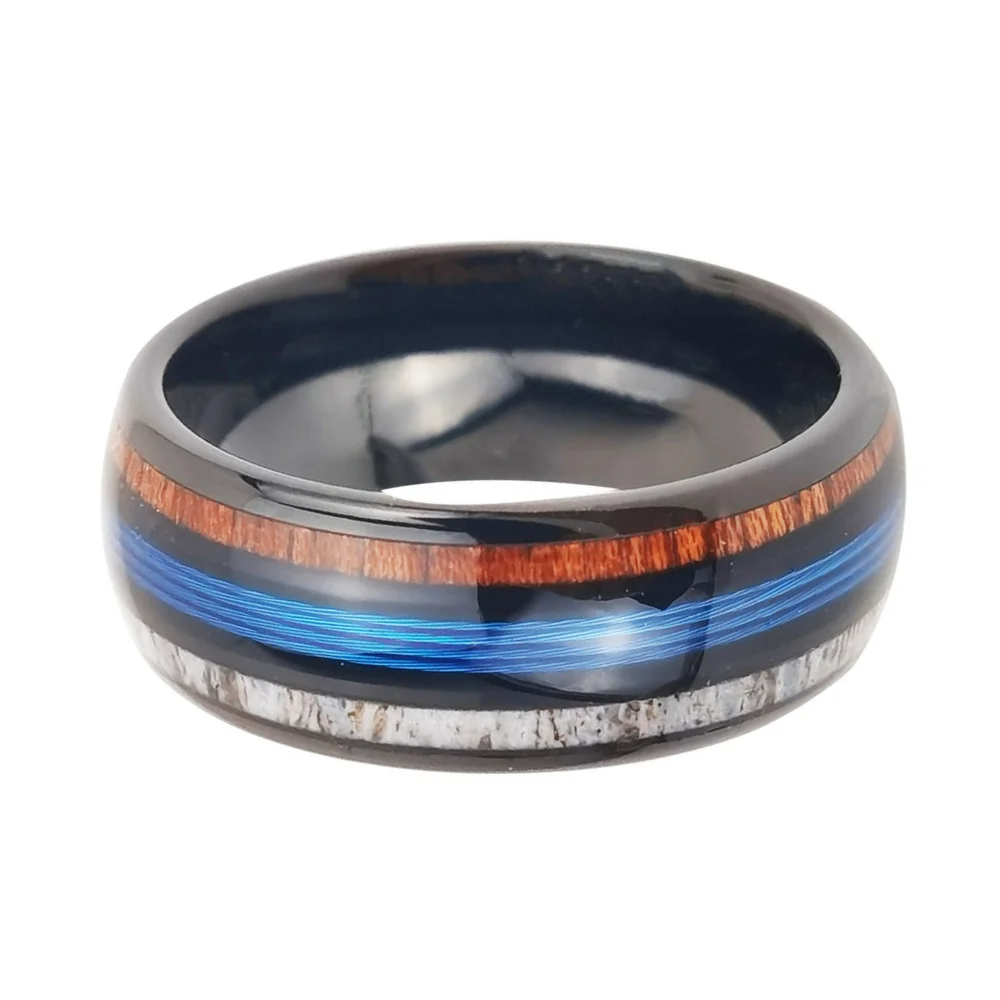 8MM Tungsten Dome Tungsten Carbide Rings with Wood and Opal Inlay Comfort Fit