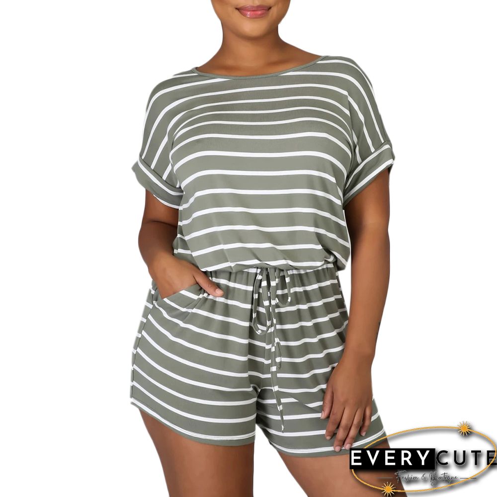 Navy Green Stripes Plus Size Loungewear Set