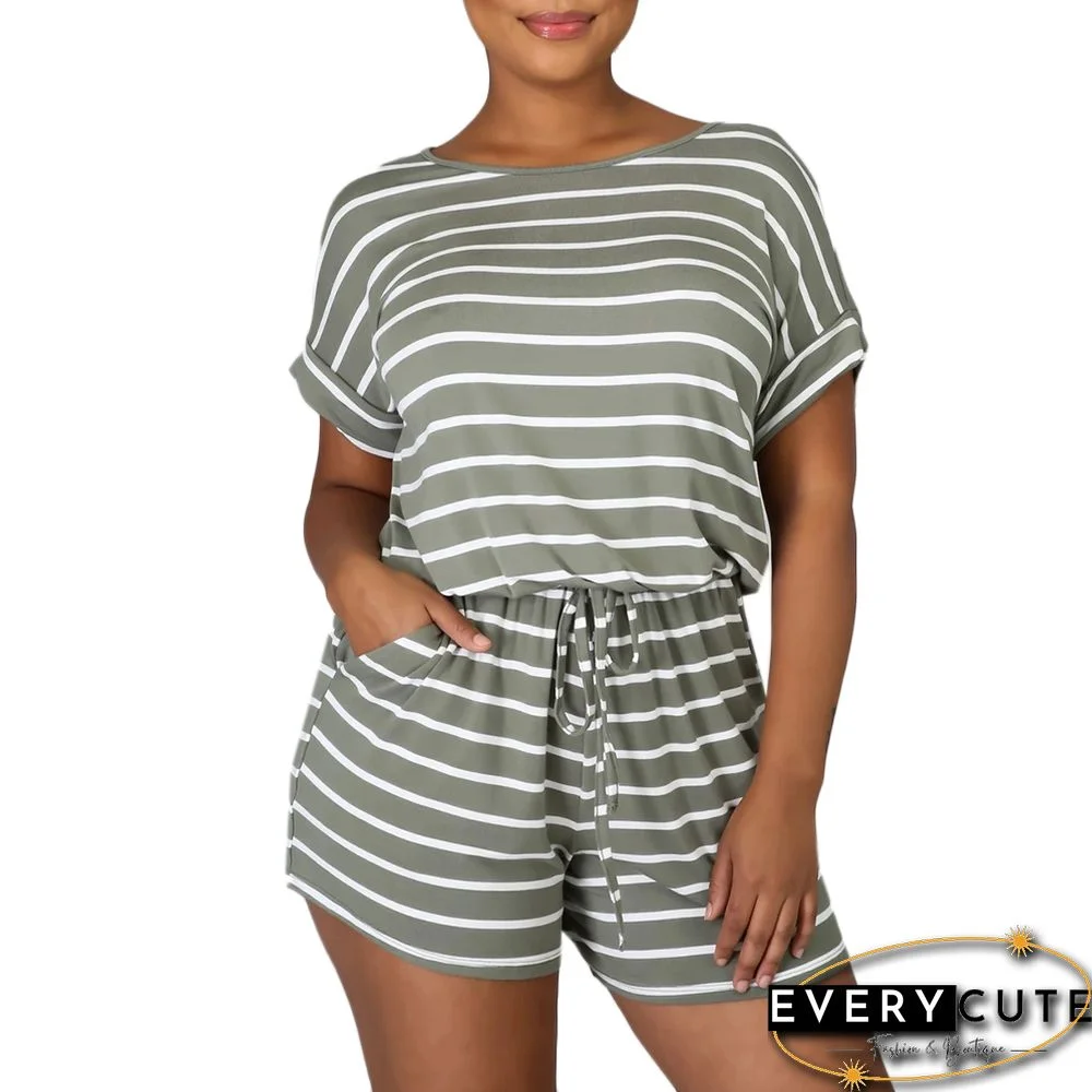 Navy Green Stripes Plus Size Loungewear Set