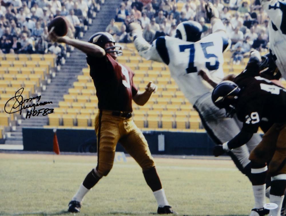 Sonny Jurgensen HOF Signed Redskins 16x20 Passing Against Rams Photo Poster painting- JSA W Auth