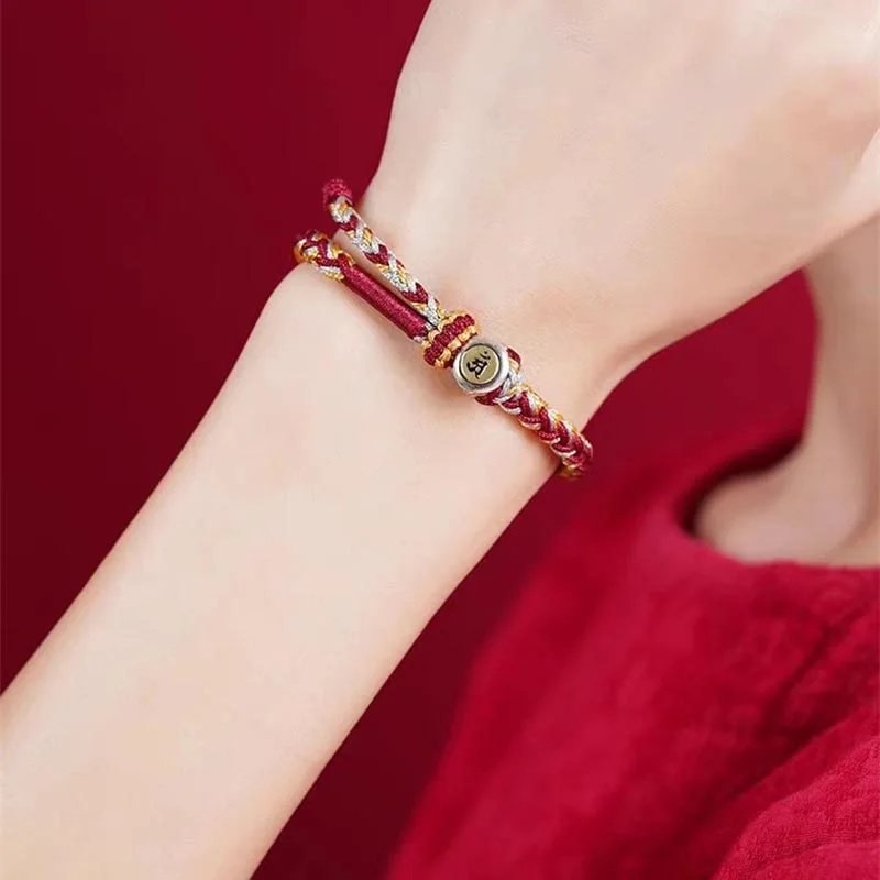 Handmade 925 Sterling Silver Year of the Dragon Chinese Zodiac Natal Buddha Protection Rope Bracelet
