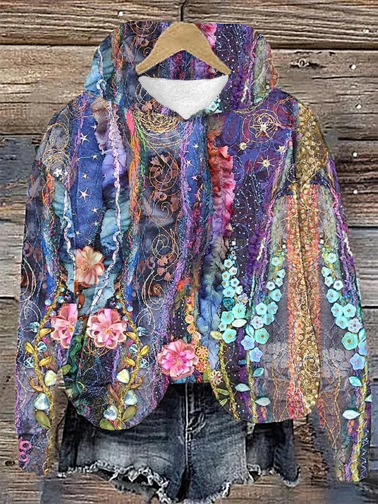 Oil Painting Floral Print Hooded Sweatshirt