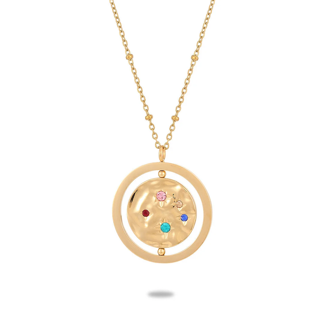 Color Diamond Embossed Face Rotary Stainless Steel Necklace
