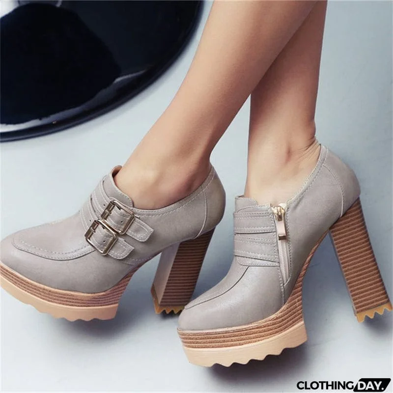 Microfiber High Heel Round Toe Leisure Shoes