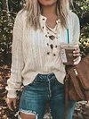 Jacquard Lace-Up Long Sleeves Sweater Tops