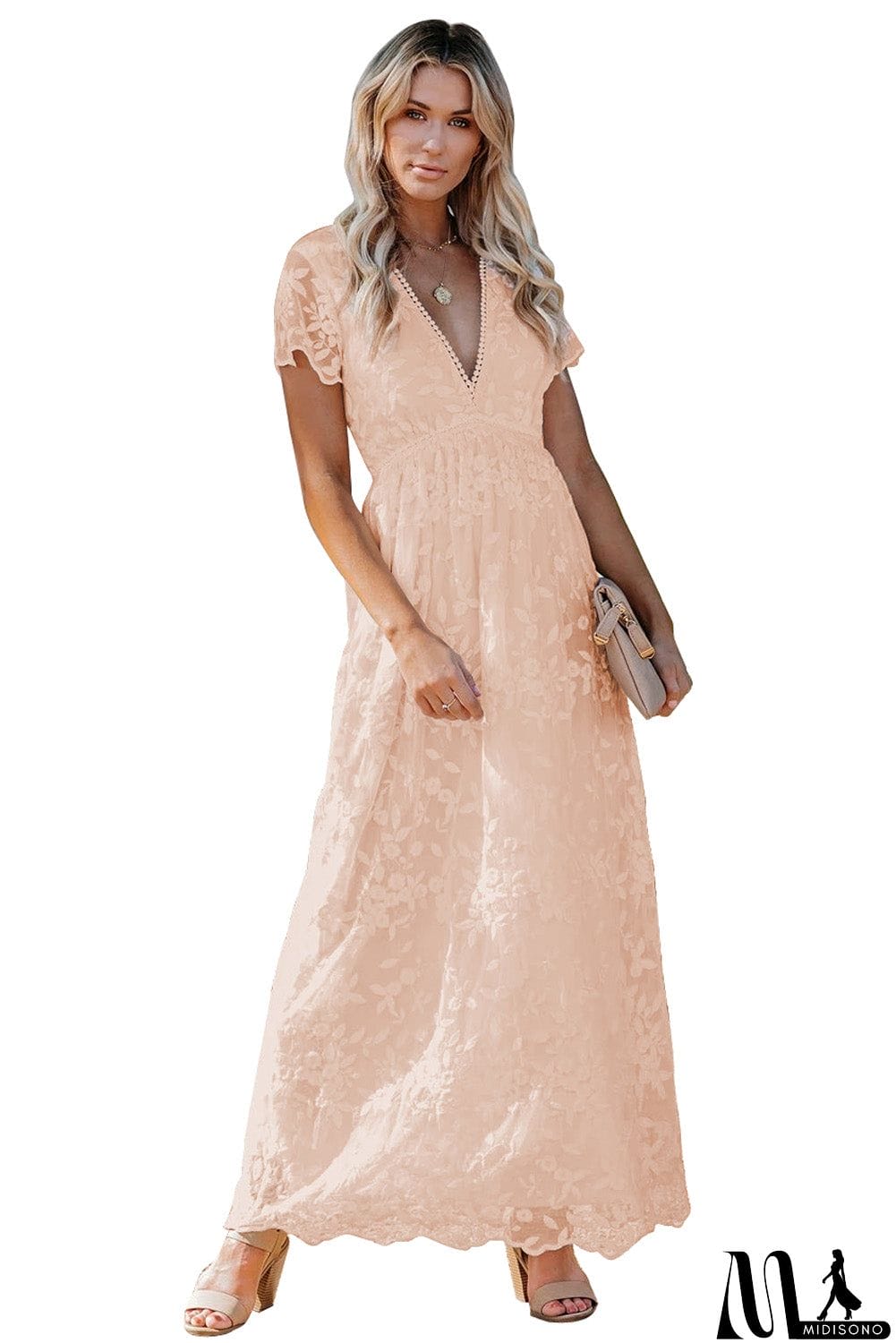 MidiSono - V Neck Lace Maxi Dress