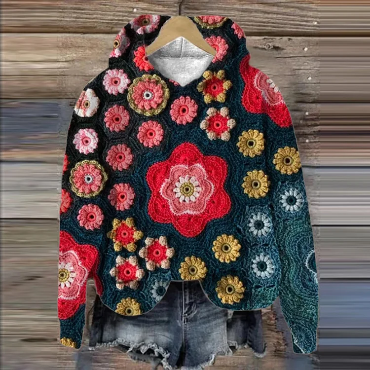 VChics Vintage Flower Hooded Sweatshirt