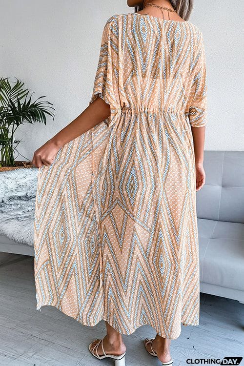 Print Drawstring Waist Kimono