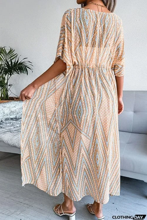 Print Drawstring Waist Kimono