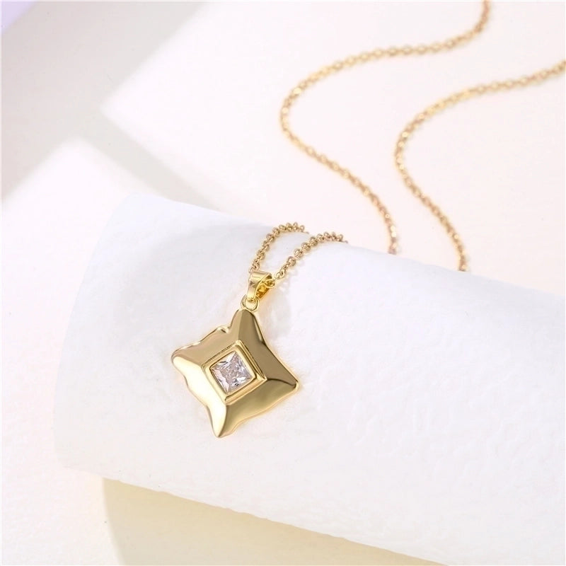 Stainless Steel Titanium Steel 18K Gold Plated Shiny Plating Inlay Rabbit Angel Snake Zircon Pendant Necklace