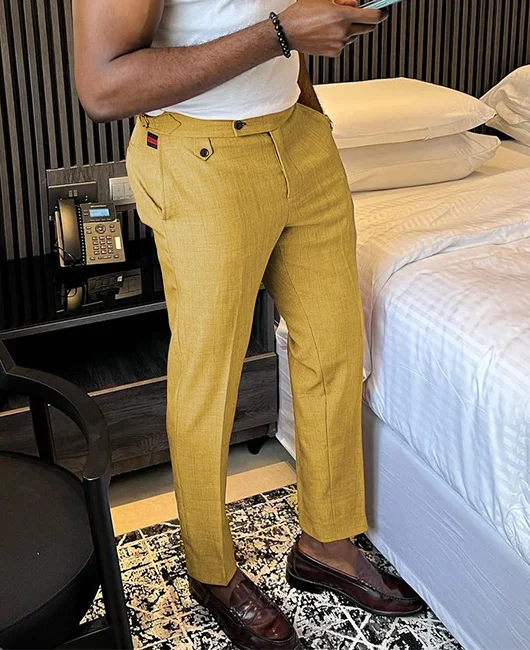 Business Button Slant Pocket Slim Suit Pants 