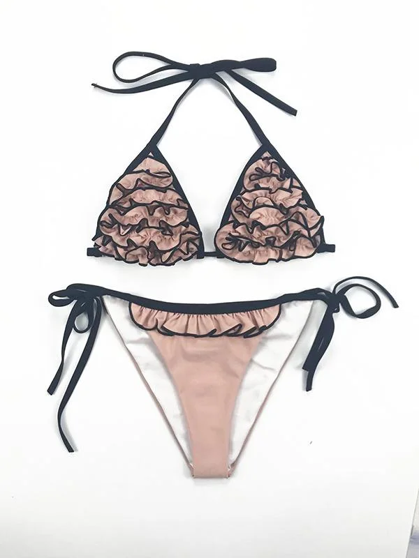 Embellished Flowers Triangle Split Bikini Swimsuit