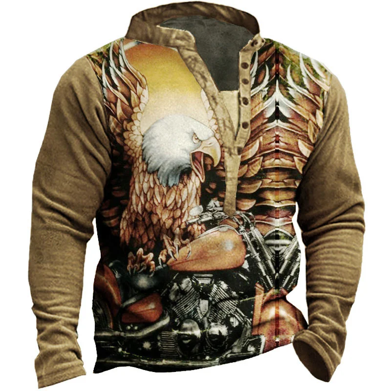 Eagle Motorcycle Vintage Henley Men's Sweatshirt