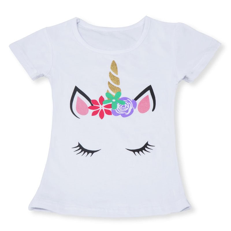 2021 Summer Fashion Unisex Unicorn T-shirt Children Boys Short Sleeves White Tees Baby Kids Cotton Tops For Girls Clothes 3 8Y