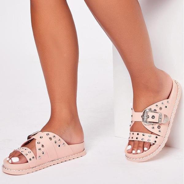 Chloebuy Summer Pu Slippers Slide Sandals Bukcle Casual Shoes