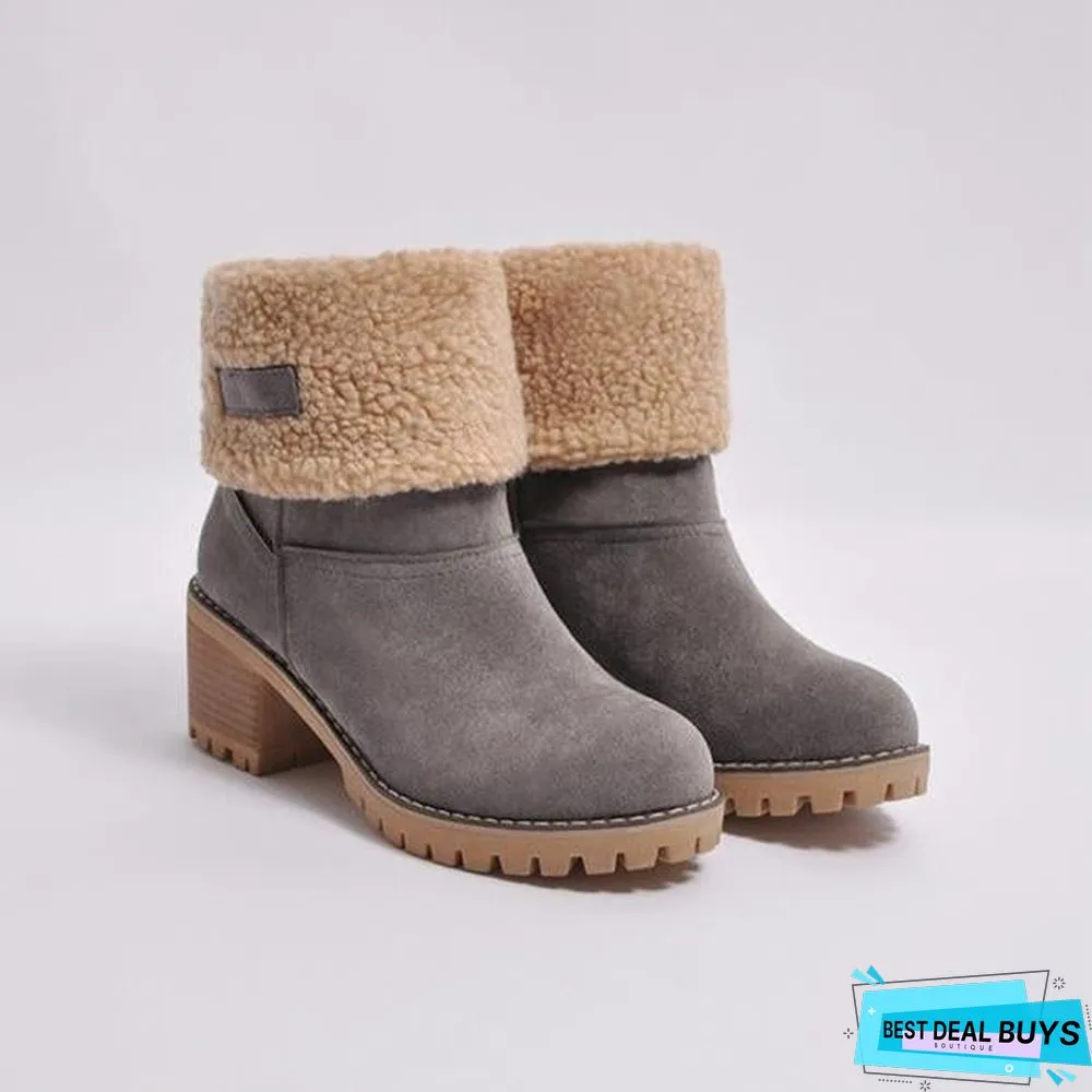 Square Heel Short Plush Snow Boots