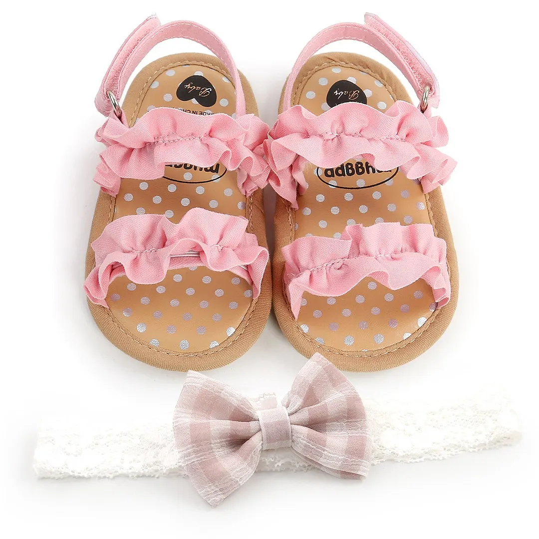 Baby Girls Summer Sandals, Anti-Slip Soft Sole Ruffle Flat Shoes Toddler First Walker
