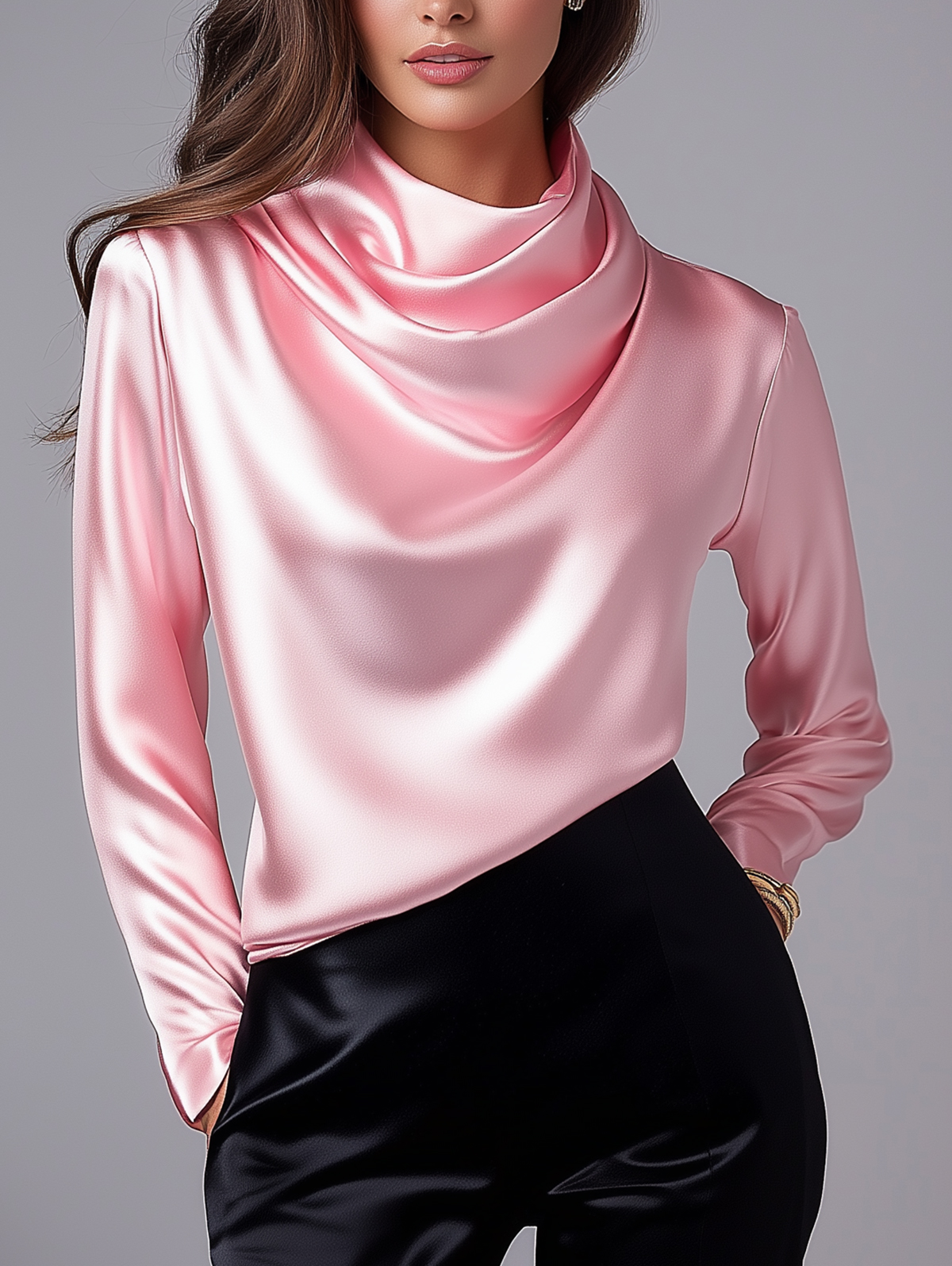 Ursime Silk Cowl Neck Long Sleeve Blouse