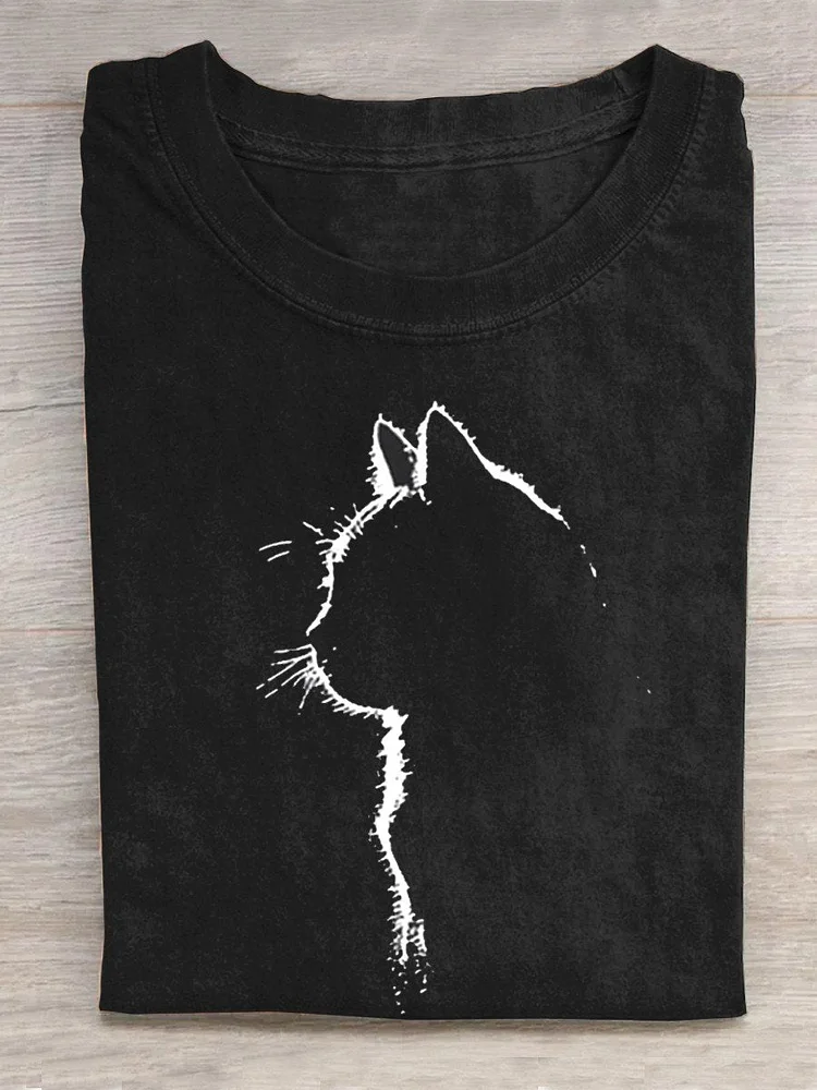 Cat Art Print Casual T-Shirt