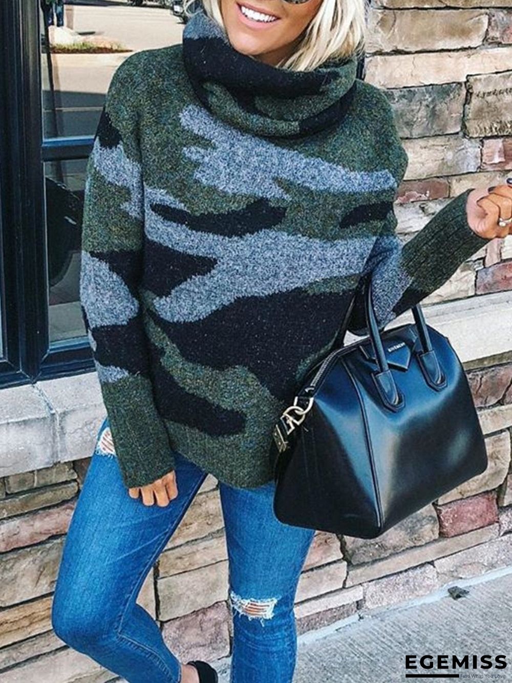 Camouflage Printed Long Sleeve Plus Size Casual Sweater | EGEMISS