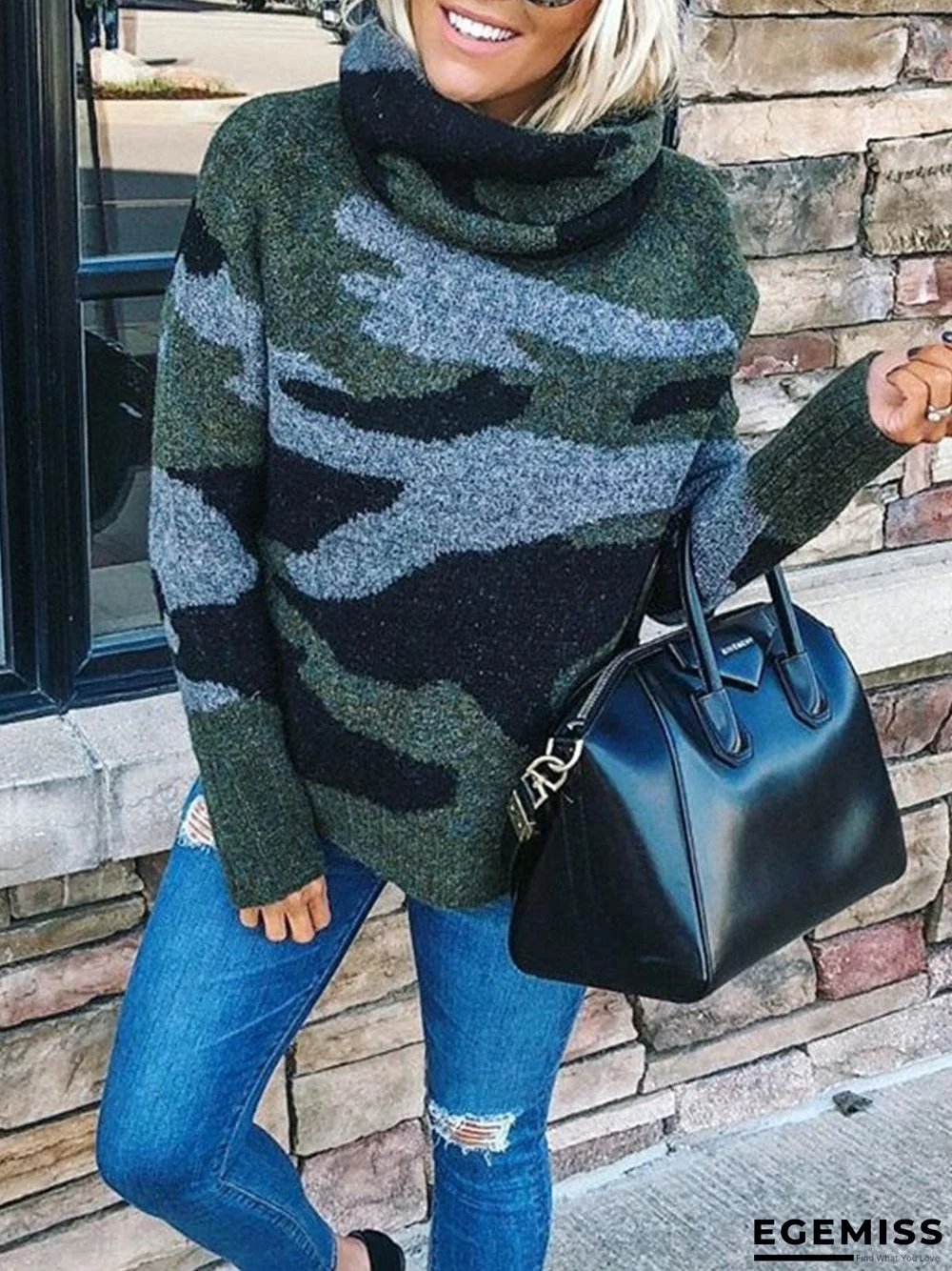 Camouflage Printed Long Sleeve Plus Size Casual Sweater | EGEMISS