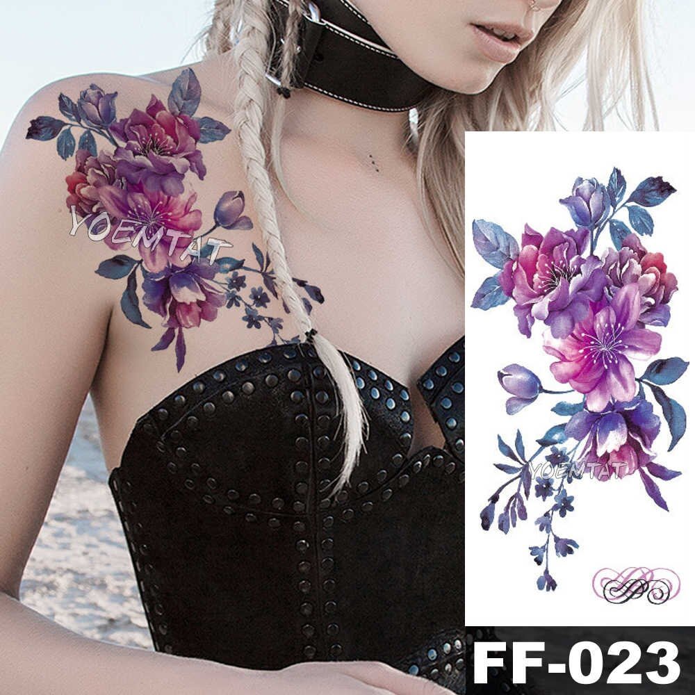 Sdrawing Watercolor Rose Lily Flower Waterproof Tattoo Stickers Women Body Chest Art Temporary Tatto Girl Waist 3D Flowers Tatoo