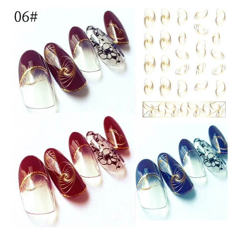 1 Sheet Gold Bronzing Stripe Lines Nail Stickers 3D Net Line Tape Self Adhesive Sliders DIY Manicures Decorations