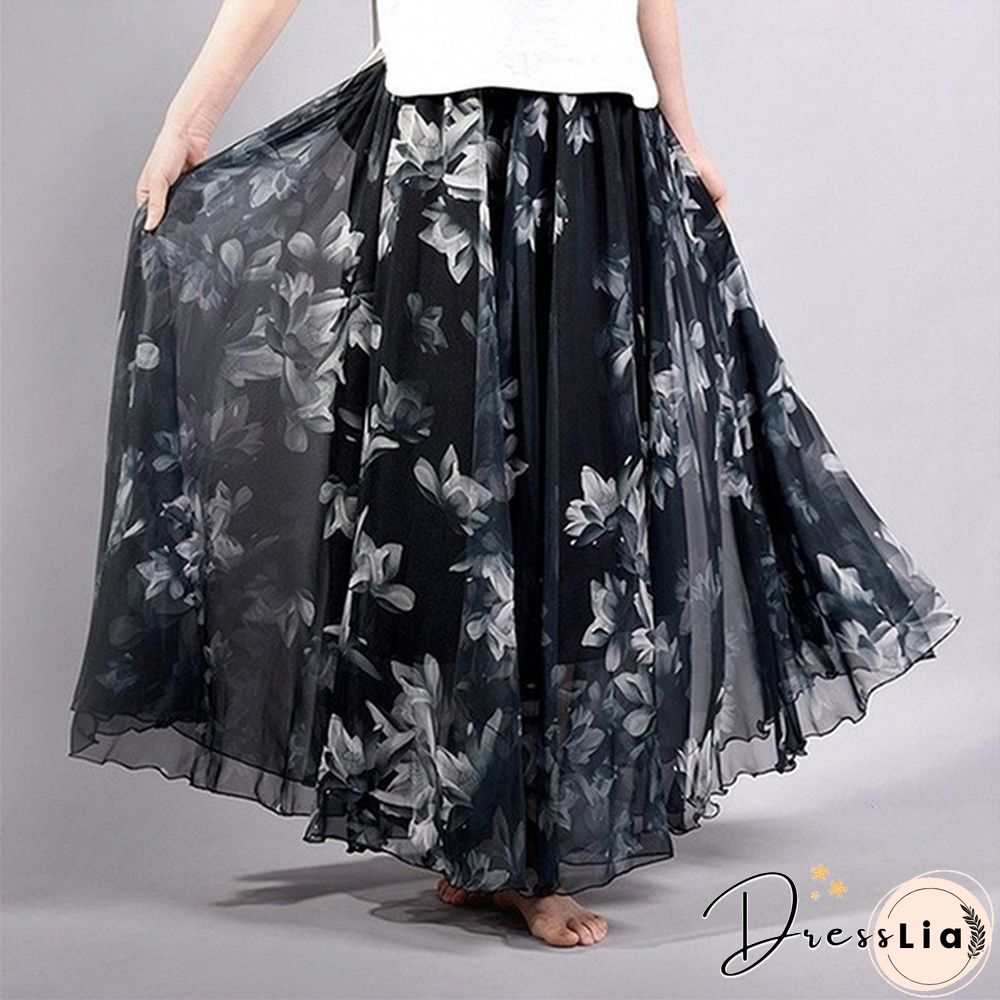 Women Boho Vintage Bohemia Chiffon Floral Printed Floor-Length Long Maxi Beach Dresses