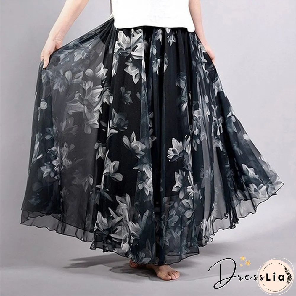 Women Boho Vintage Bohemia Chiffon Floral Printed Floor-Length Long Maxi Beach Dresses