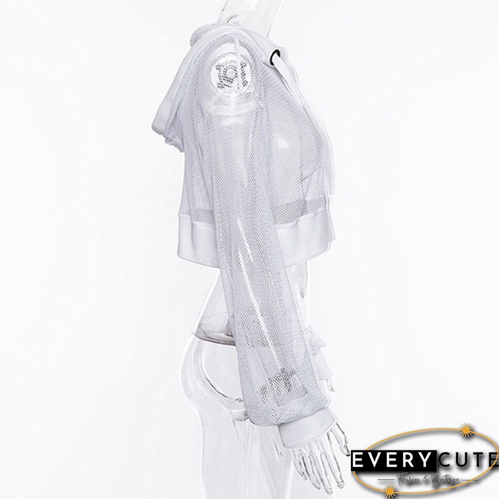 Women's Fashion Hoodie Sweatshirt Sports Pullover Mesh Crop Tops