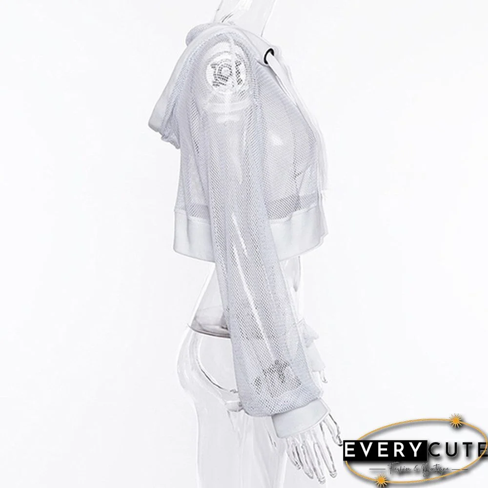 Women's Fashion Hoodie Sweatshirt Sports Pullover Mesh Crop Tops