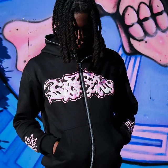 Y2K Street Hoodie Letter Printed Full Zip Up Hooded Sweatshirt at Hiphopee