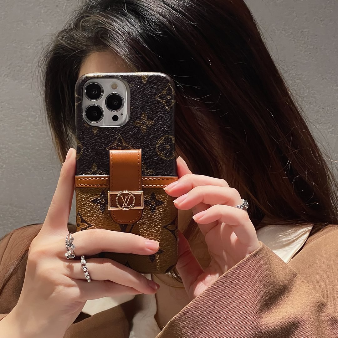 LV Canvas Leather Monogram Security Button Card Apple iPhone Case