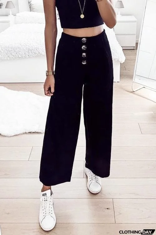 Button Wide Leg Pants