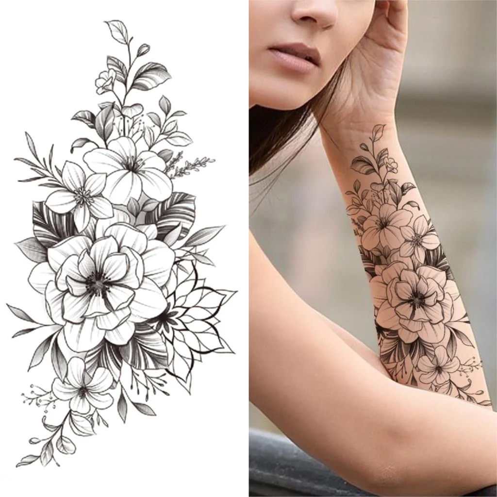 Clock Flower Tattoo Sticker Fake Tiger Lion Deer Snake Temporary Tattoo For Momen Kids Black Evil Devil Tribal Totem Tatoo Paper 712