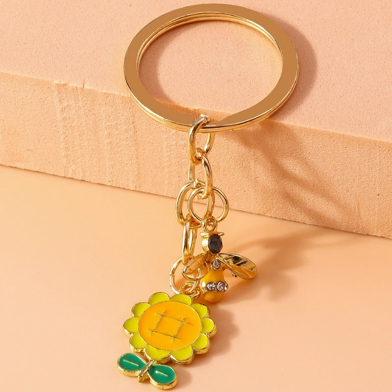 Pastoral Sunflower Bee Alloy Keychain